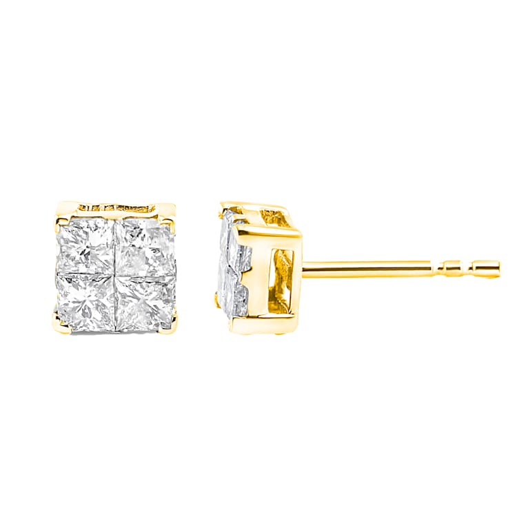 10K Yellow Gold Over Sterling Silver 1.0ctw Diamond Composite Multi
Stone Stud Earrings