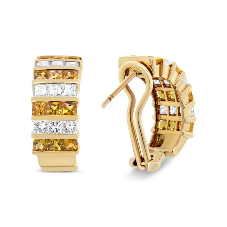 18K Yellow Gold 1 3/4 Cttw Invisible Set Princess Cut Diamond and Yellow
Sapphire Huggie Earrings