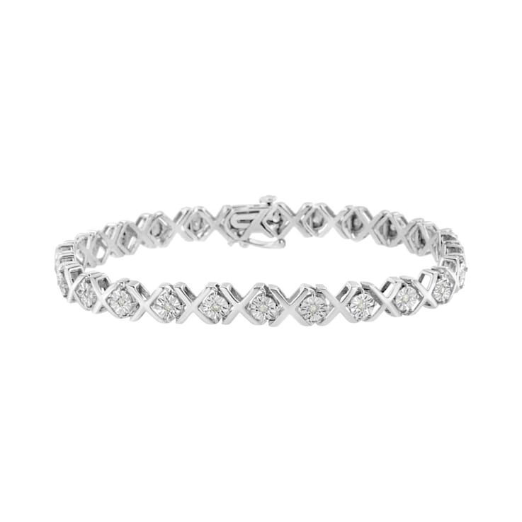 Sterling Silver 1/4 Cttw Diamond "X" Bracelet