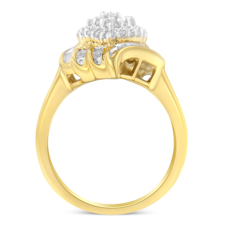 10K Yellow Gold Over Sterling Silver ¾ctw Mixed Cut Diamond Cluster Ring
(I-J Color, I2-I3 Clarity)