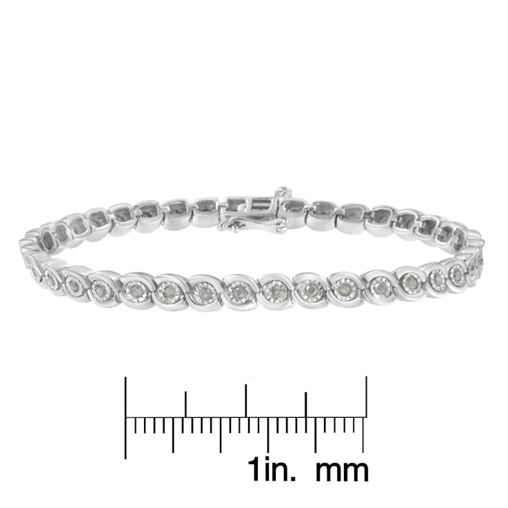 Sterling Silver 1.0ctw Miracle Set Diamond Spiraling Bezel Link Bracelet
