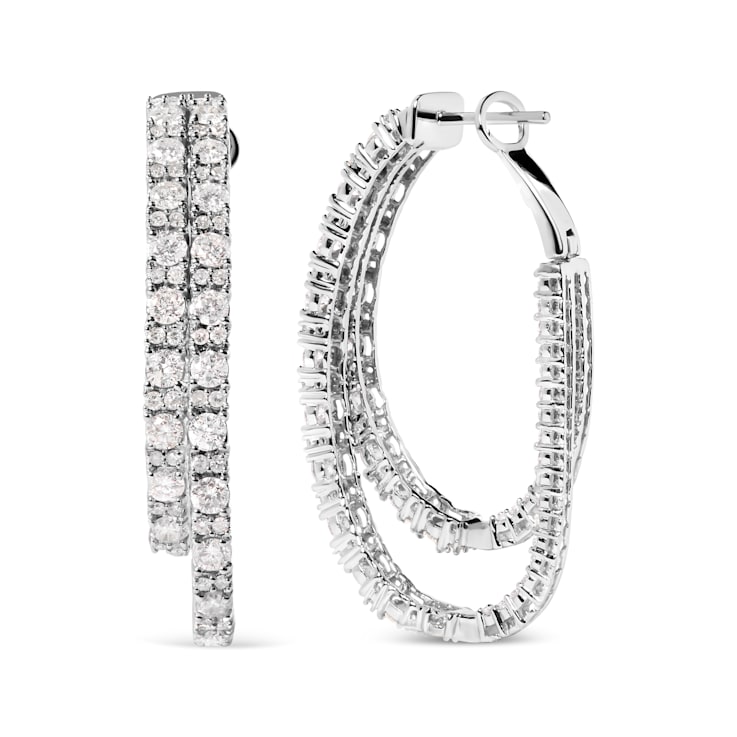 14K White Gold 4.0ctw Diamond Asymmetrical Inside Out Double-Hoop Earrings