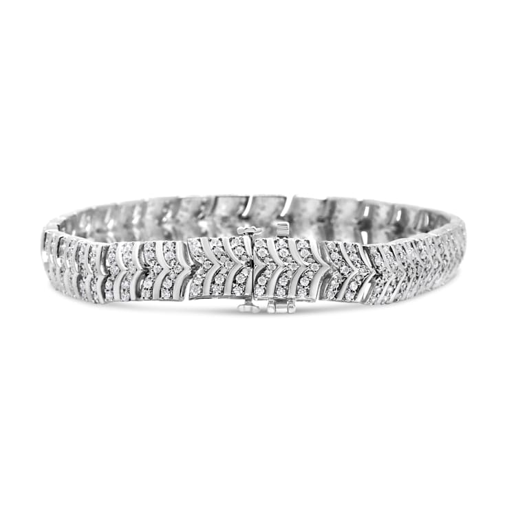 Sterling Silver 3.00 Cttw Diamond Chevron Link Bracelet (I2-I3 Clarity,
I-J Color) - Size 7"