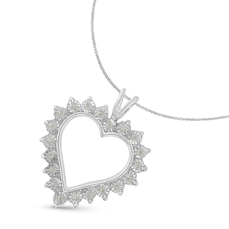 1/4ctw Miracle Set Diamond Open Heart Sterling Silver Pendant Necklace
with 18" Chain