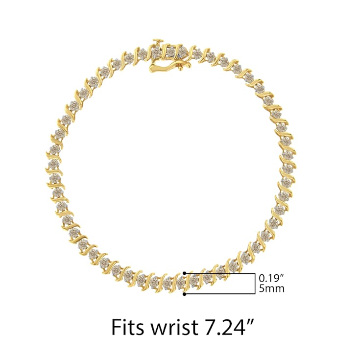 10K Yellow Gold 2.0 Cttw Diamond Alternating Wave and Round Link 7”
Tennis Bracelet (J-K, I2-I3)