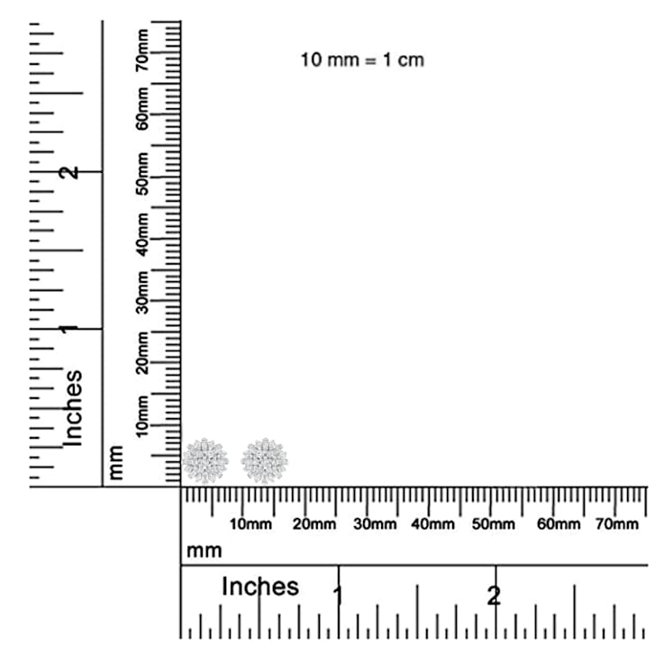Sterling Silver 1/2 Round and Baguette Diamond Sunburst Floral Cluster
Stud Earrings