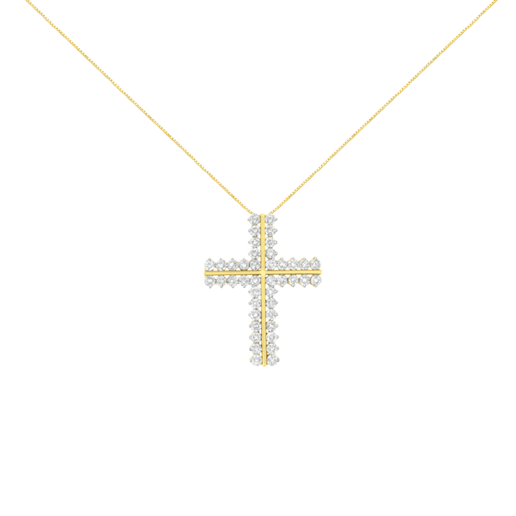 10K Yellow Gold 4.0ctw Diamond Two Row Cross 18" Pendant
w\chain(J-K Clarity, I1-I2 Color)