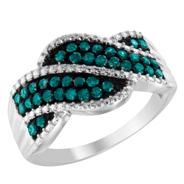 Sterling Silver Treated Blue Color Diamond Ring (1/2ctw, Treated Blue
Color, I2-I3 Clarity)