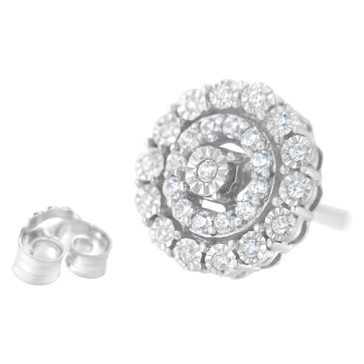 10K White Gold 1/2ctw Double Halo Brilliant Round-Cut Diamond Stud Earrings