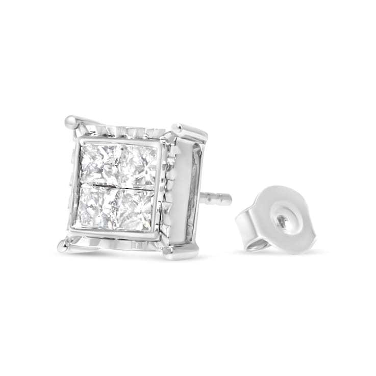 14K White Gold 1 1/2 Cttw Invisible Set Princess-Cut Diamond
Contemporary Wavy Quad Stud Earrings