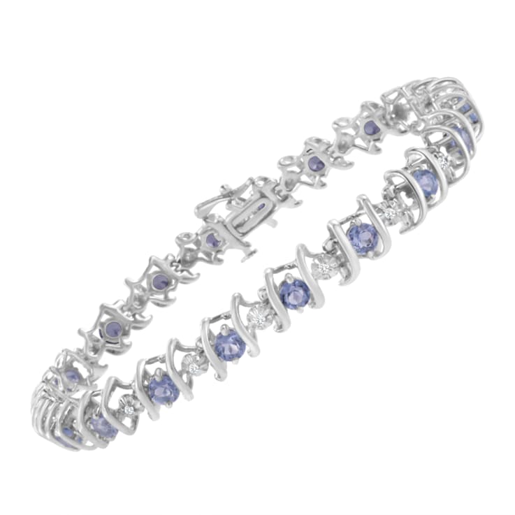 3.5 mm Lab Created Blue Tanzanite and 1/6 ctw Diamond Rhodium Over
Sterling Silver Tennis Bracelet