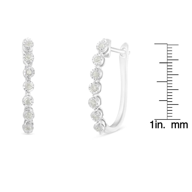 Sterling Silver 1/2ctw Miracle-Set Diamond 7 Stone Hoop Earrings