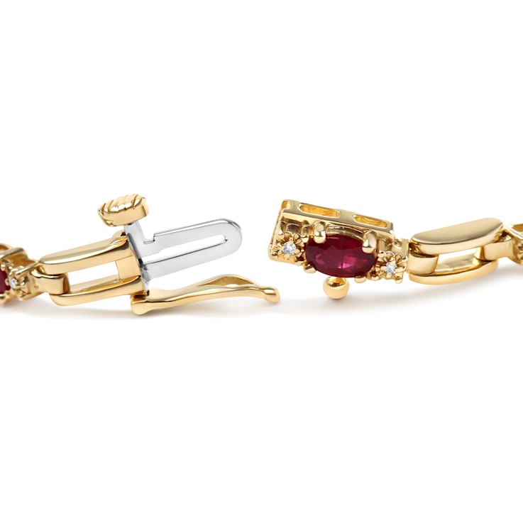 10K Yellow Gold Ruby and 1/10ctw Diamond Bar Prong Set Bracelet (H-I
Color, SI1-SI2 Clarity)