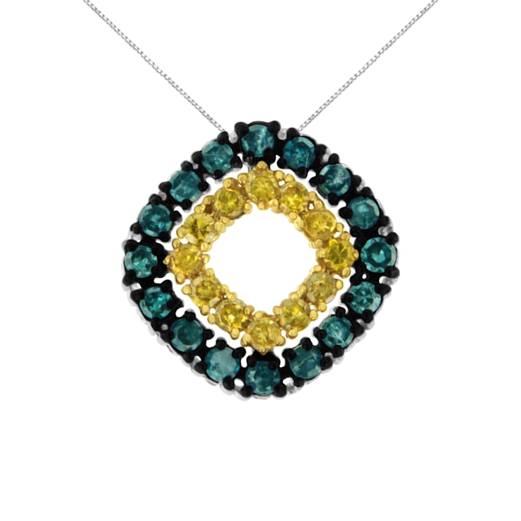 Sterling Silver 1/2ctw Blue and Yellow Diamond Double Square 18"
Pendant w\chain (I2-I3 Clarity)