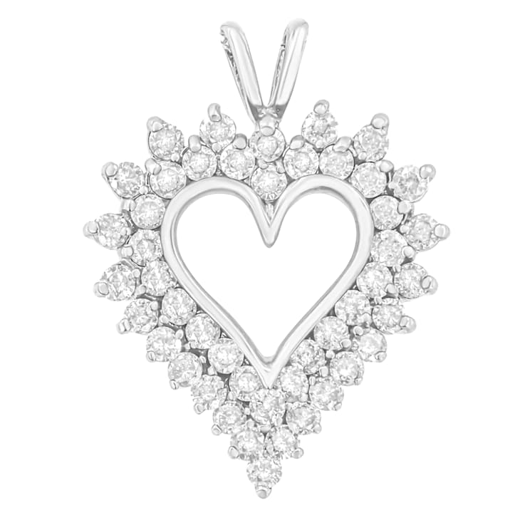Sterling Silver 3.0ctw Round Diamond Cluster Heart 18" Pendant
w\chain(K-L Color, I1-I2 Clarity)