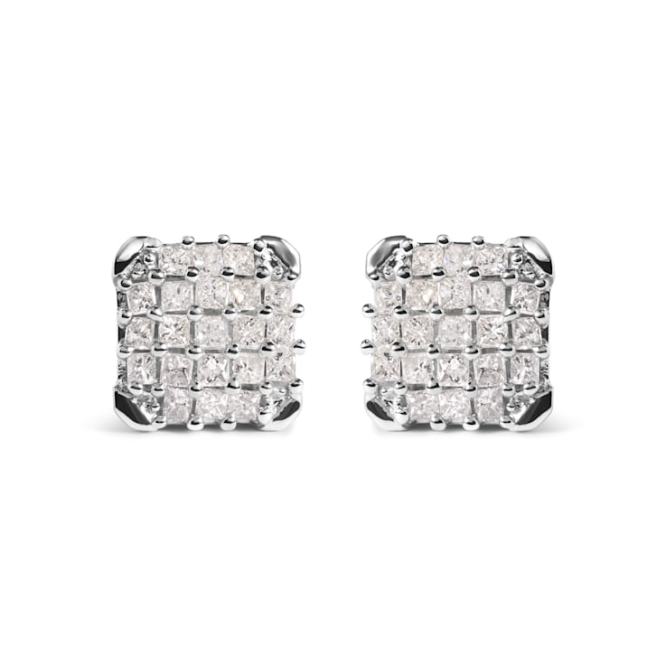 10K White Gold 3/4ctw Princess Diamond Composite Open Frame Stud
Earrings (I-J Color, I1-I2 Clarity)