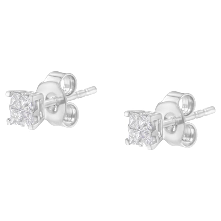 10K White Gold Diamond Composite Stud Earring 1/4ctw