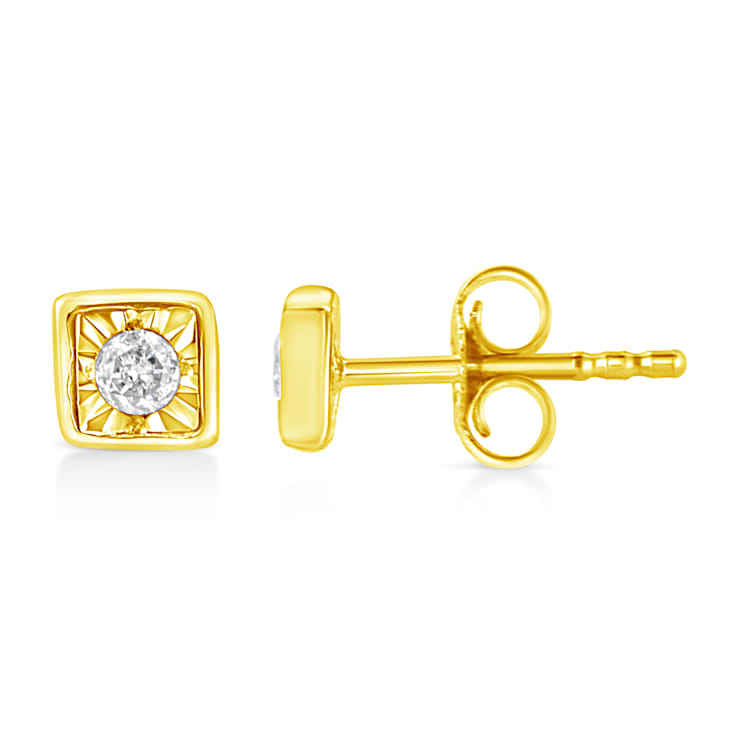 10K Yellow Gold Over Sterling Silver 1/10ctw Miracle-Set Diamond Square
Stud Earrings
