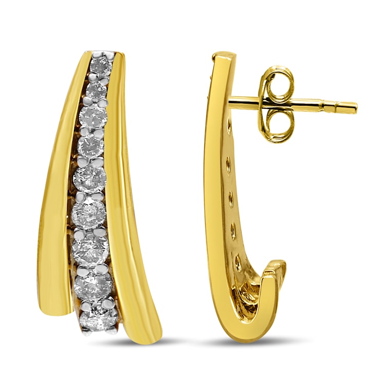 10K Yellow Gold Over Sterling Silver 1/2ctw Round Diamond Graduated
Huggie Stud Earrings