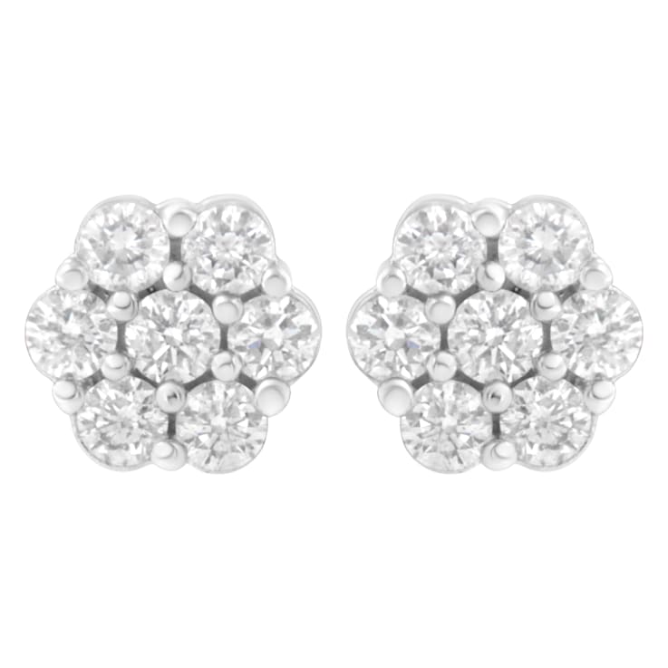 14K White Gold 3/4ctw 7 Stone Floral Cluster Round Diamond Stud Earrings
with Screw Backs