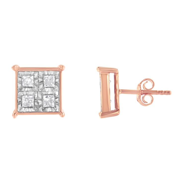 10K Rose Gold Over Sterling Silver Diamond Stud Earrings 3/4ctw