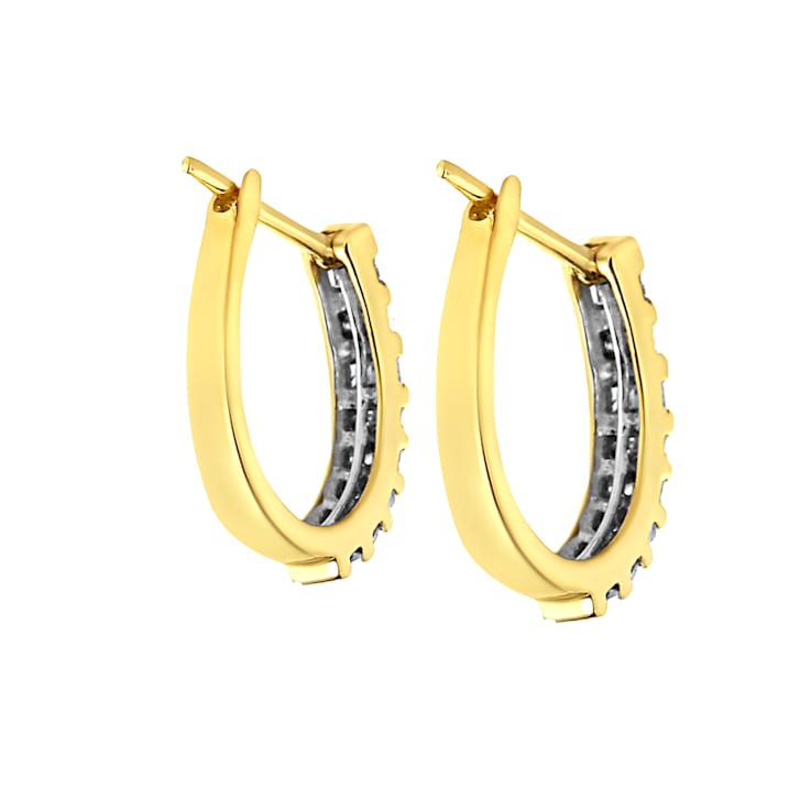10K Yellow Gold 1.0ctw Round and Baguette-Cut Diamond Hoop Earrings