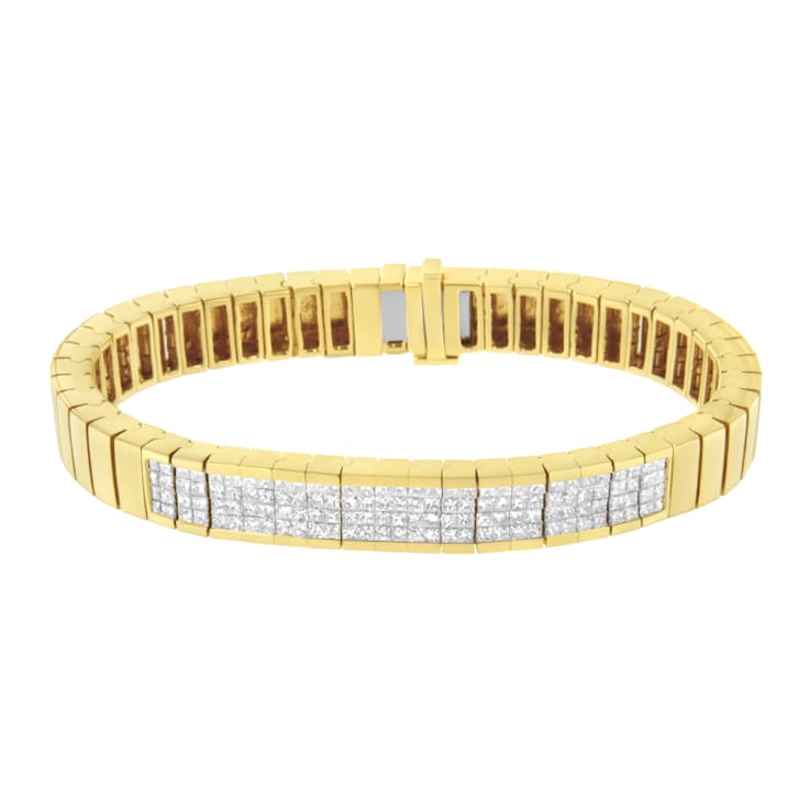 14K Yellow Gold 3 5/8ctw Invisible Set Princess-Cut Diamond ID Tennis Bracelet