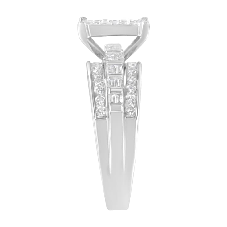14K White Gold 1.0ctw Mixed-Cut Diamond Rectangle Ring(H-I Color, SI2-I1 Clarity)