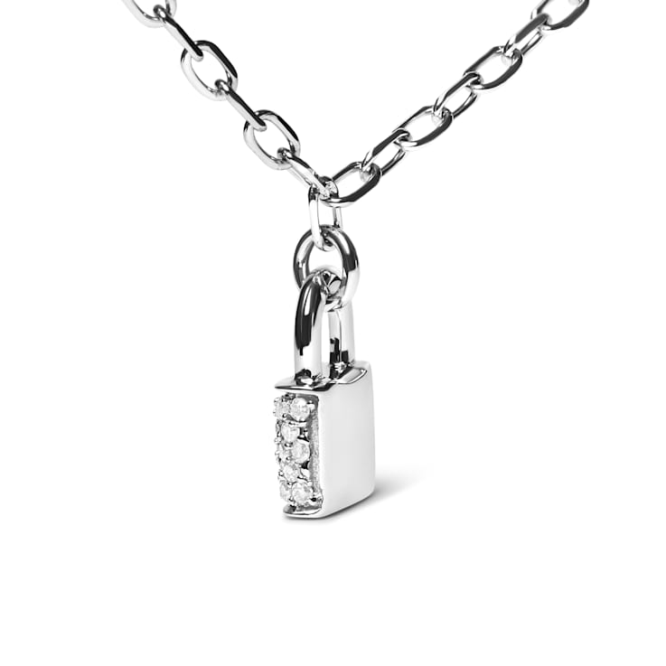 Diamond Lock Pendant Paperclip Necklace