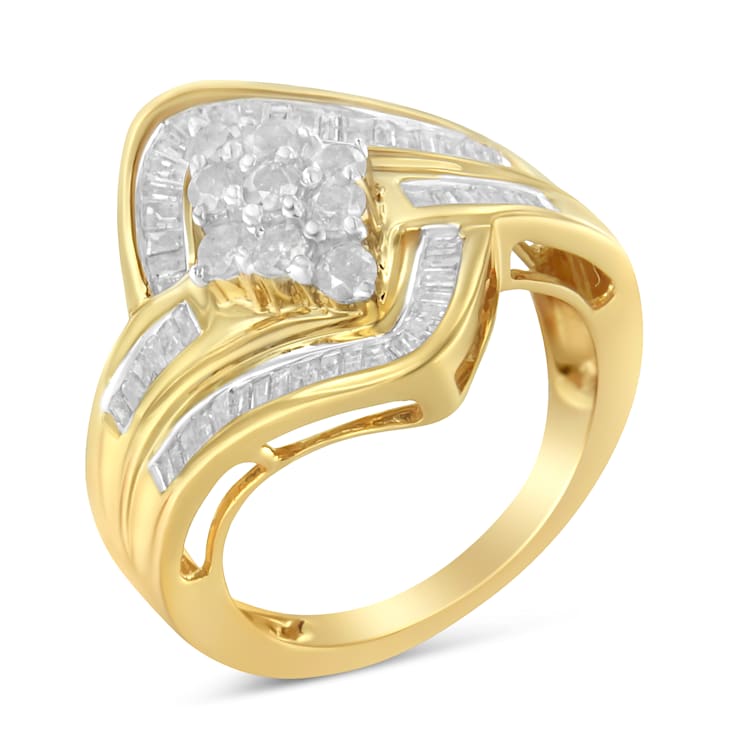 10K Yellow Gold over Sterling Silver Diamond Bypass Cluster Ring (1
Cttw, I-J Color, I2-I3 Clarity)