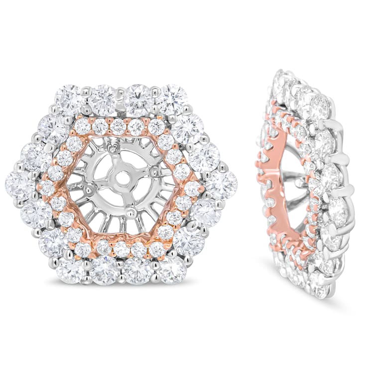 14K Two-tone Gold 1 7/8 Cttw Diamond Double Halo Earring Jacket for 6mm
Round Studs