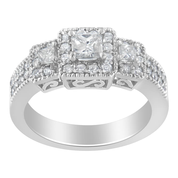 14K White Gold Round and Princess-Cut Diamond Ring (1 Cttw, H-I Color,
I1-I2 Clarity)