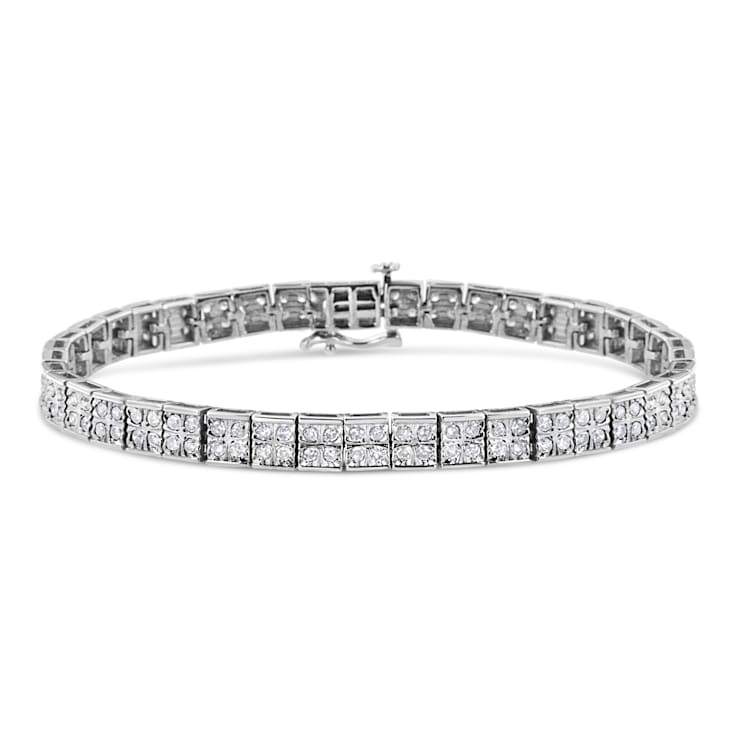 Sterling Silver 2.0ctw Prong Set Round-Cut Diamond 4 Stone Box Link Bracelet