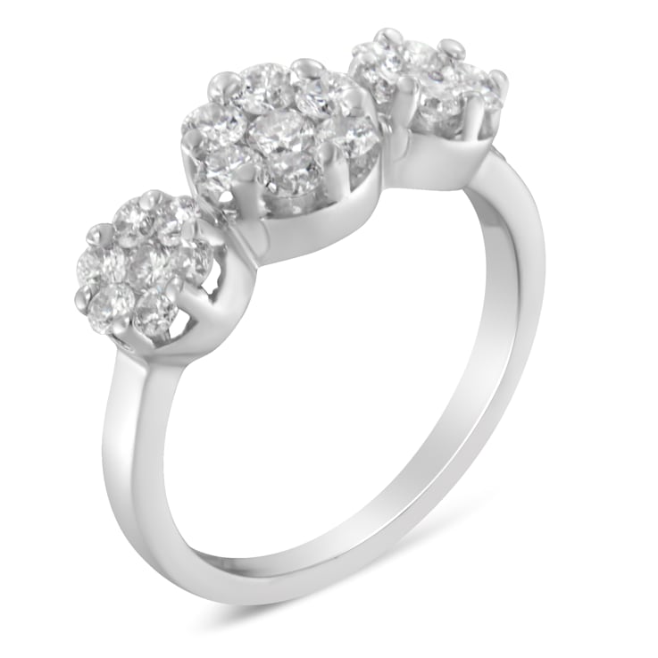 14K White Gold 1-1/4ctw Diamond Three Round Floral Cluster Ring (H-I
Color, SI2-I1 Clarity)