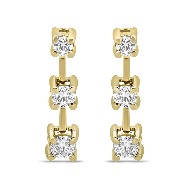 14K Yellow Gold 1/2ctw Round Diamond 3 Stone Graduated Drop Past,
Present and Future Stud Earrings