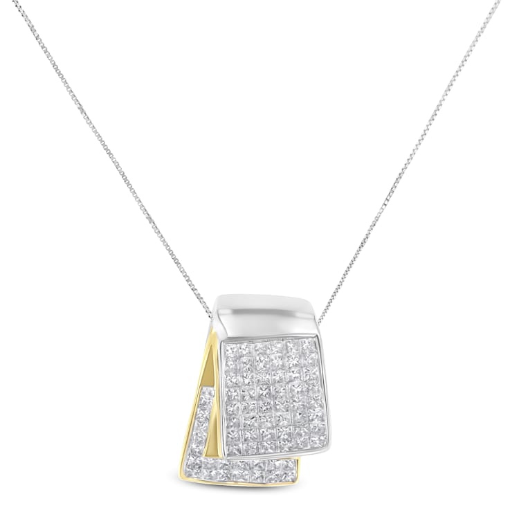 14K Two-tone Gold 2.0ctw Princess Cut Diamond Foldover Box Pendant 18”
Box Chain