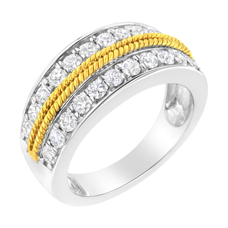 10k Yellow and White Gold Plated Sterling Silver 1 cttw Lab-Grown
Diamond 2 Row Band Ring