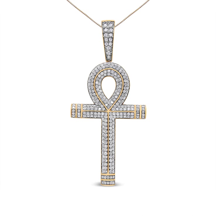 1.875ctw Round Diamond Ankh Cross 10K Yellow Gold Pendant