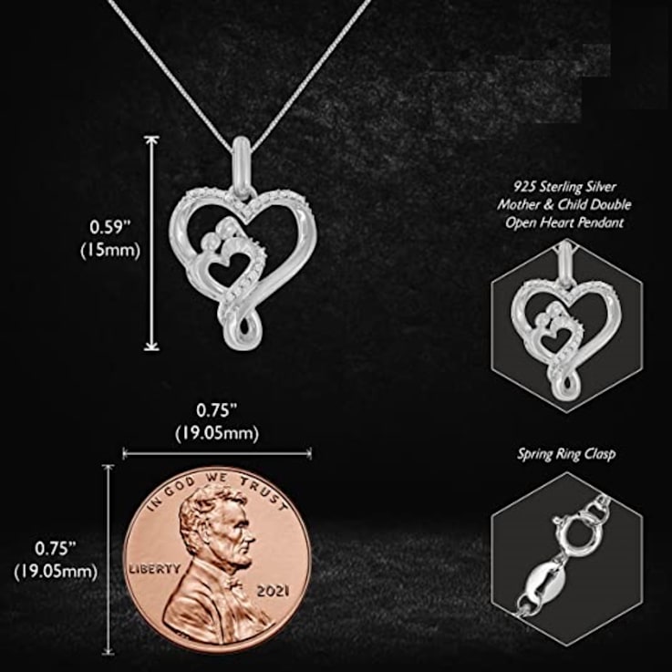 Sterling Silver 1/10ctw Diamond Mother & Child Double Open Heart
18" Pendant w\chain