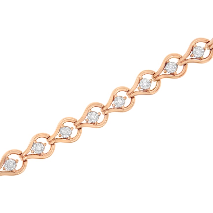 10K Rose Gold Over Sterling Silver 1/4ctw Diamond Miracle-Set Teardrop
Shaped 7” Link Bracelet