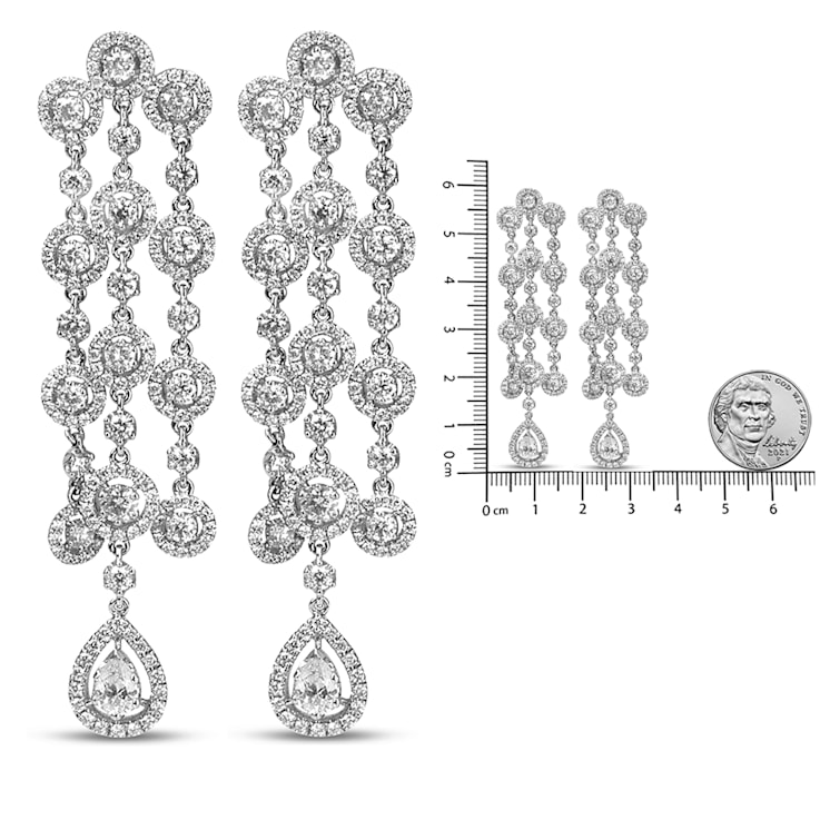 18K White Gold 4 3/4ctw Diamond Double Teardrop Waterfall Dangle Earrings