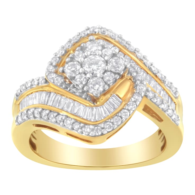 14K Yellow Gold 1.0ctw Mixed-Cut Diamond Round Floral Cluster Ring(H-I
Color, SI2-I1 Clarity)