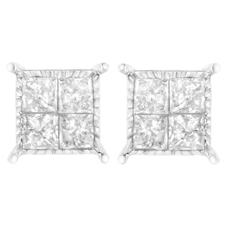 Sterling Silver 3/4ctw Diamond Stud Earrings