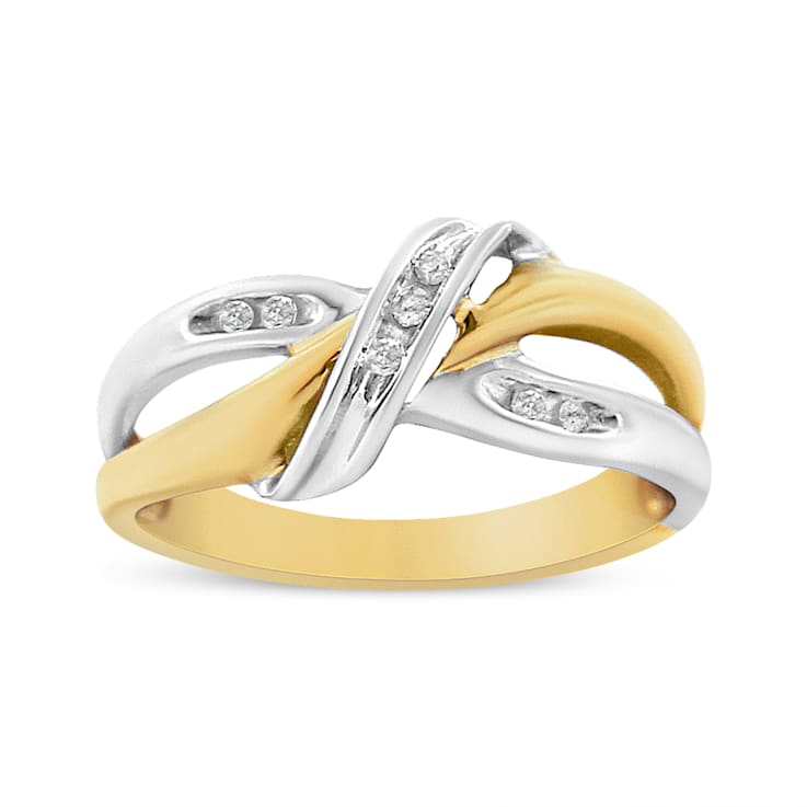 10K Two-tone Gold 1/20ctw Round-Cut Diamond Bypass Ring (I2 Color, I-J Clarity)