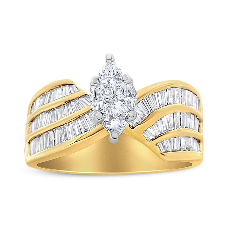 1.25ctw Marquise Diamond 14K White and Yellow Gold Bypass Ring