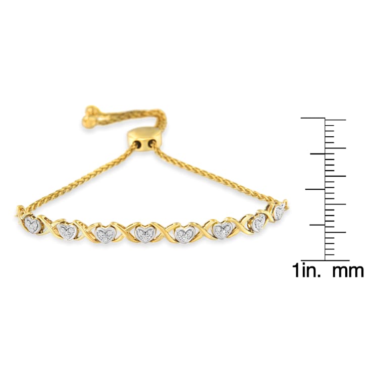 10K Yellow Gold Over Sterling Silver .10ctw Diamond Heart and X-Link
6”-9” Adjustable Bolo Bracelet