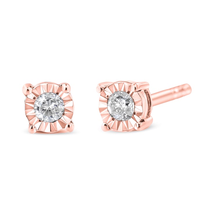 0.10ctw Round Brilliant-Cut Diamond 10K Rose Gold Over Sterling Silver
Stud Earrings