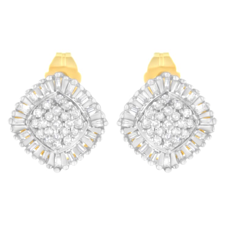10K Yellow Gold 1/2ctw Diamond Cluster Cocktail Stud Earrings