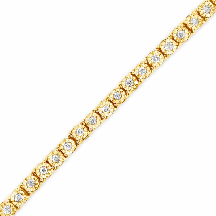 10K Yellow Gold Over Sterling Silver 1.0 Cttw Round-Cut Diamond Tennis Bracelet