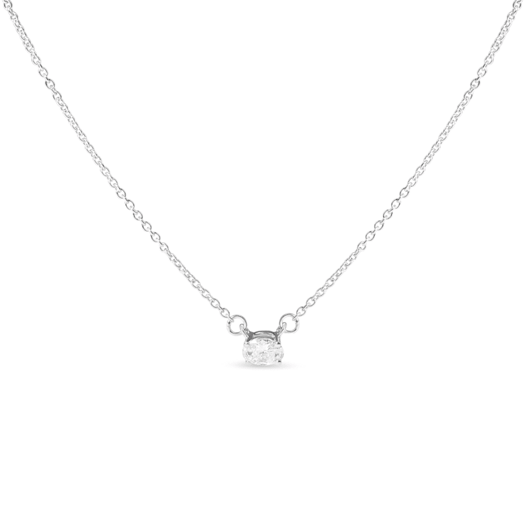 14K White Gold 1/4ctw Lab Grown Oval Diamond East West 18" Necklace
(G-H Color, VS2-SI1 Clarity)